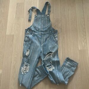 12th Tribe, denim overalls, distressed, raw with slight stretch, size M